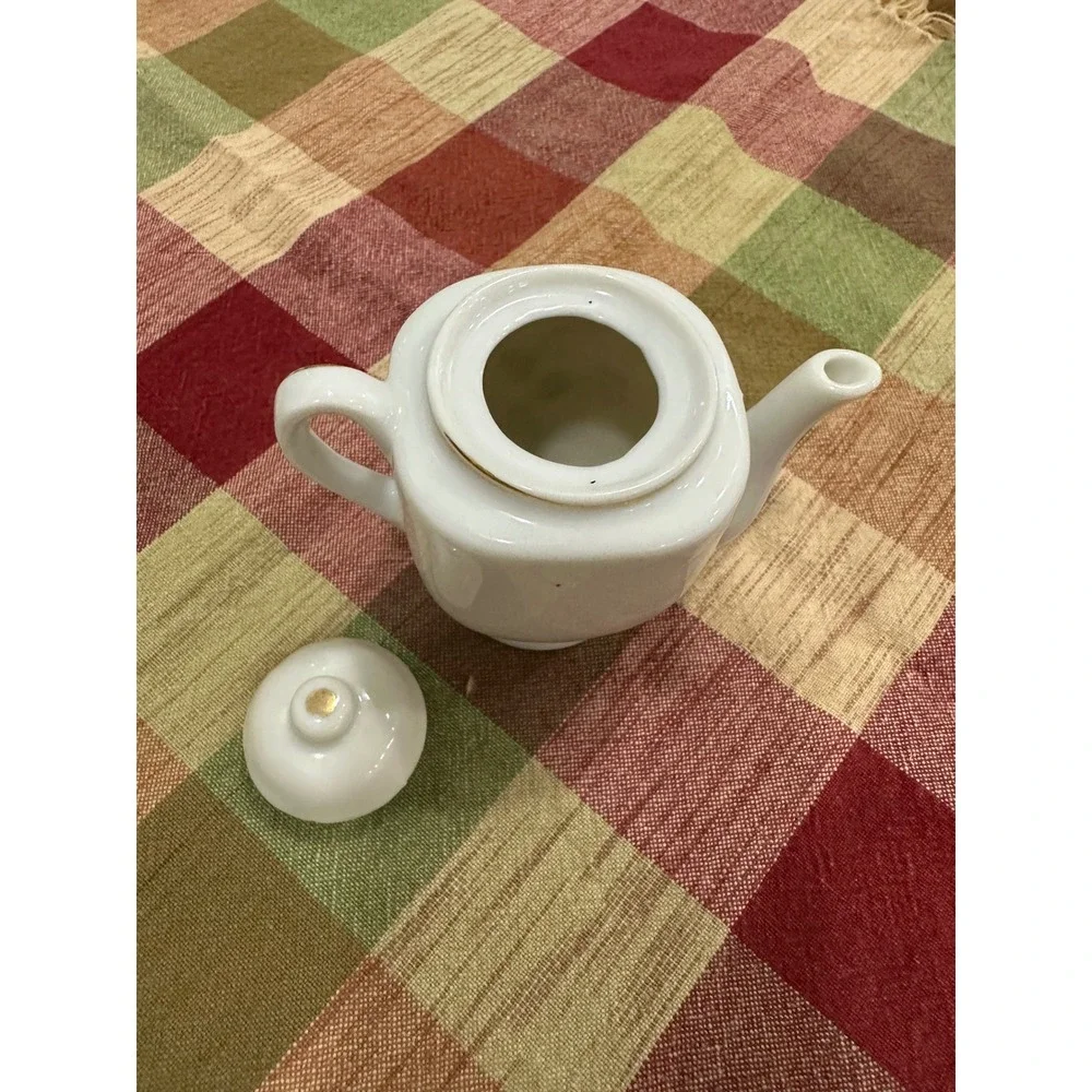 Vintage Made in Japan Mini Teapot White Ceramic Floral Gold Trim Hand Painted